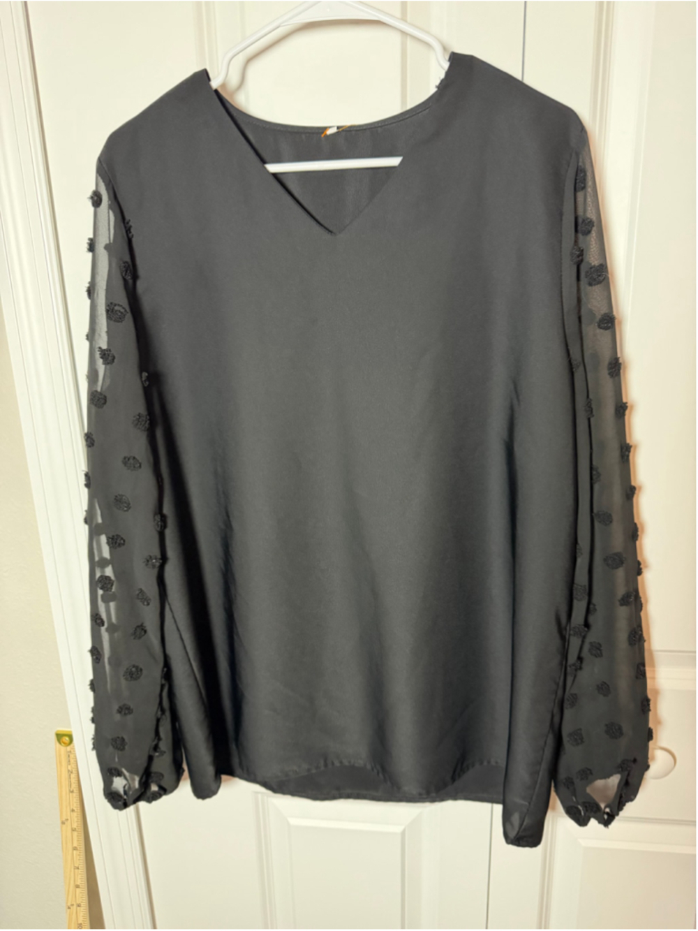 Unbranded Black Long Sleeve Swiss Dot Blouse Size XL